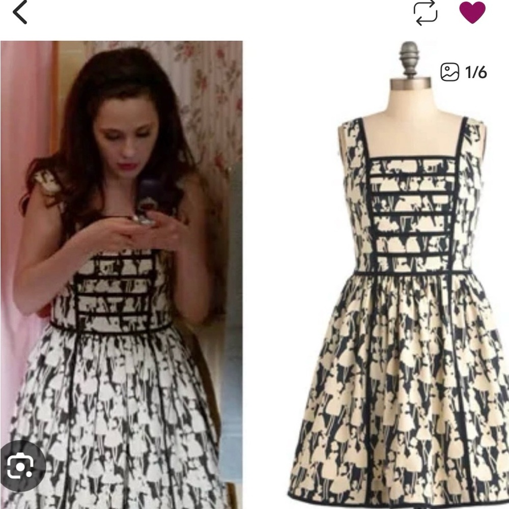 Orla Kiely Black and Cream Mini Dress with Graphic Floral Print